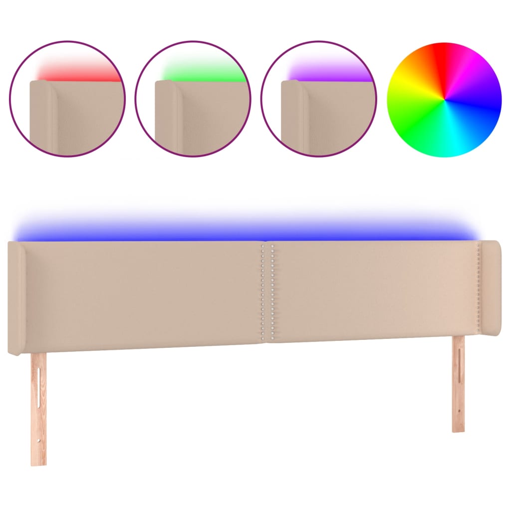 Κεφαλάρι Κρεβατιού LED Καπουτσίνο 163x16x78/88εκ. Συνθετ. Δέρμα - Pakobazaar