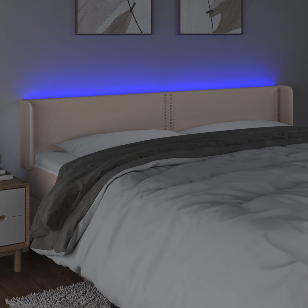 Κεφαλάρι Κρεβατιού LED Καπουτσίνο 163x16x78/88εκ. Συνθετ. Δέρμα - Pakobazaar