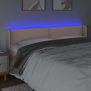 Κεφαλάρι Κρεβατιού LED Καπουτσίνο 163x16x78/88εκ. Συνθετ. Δέρμα