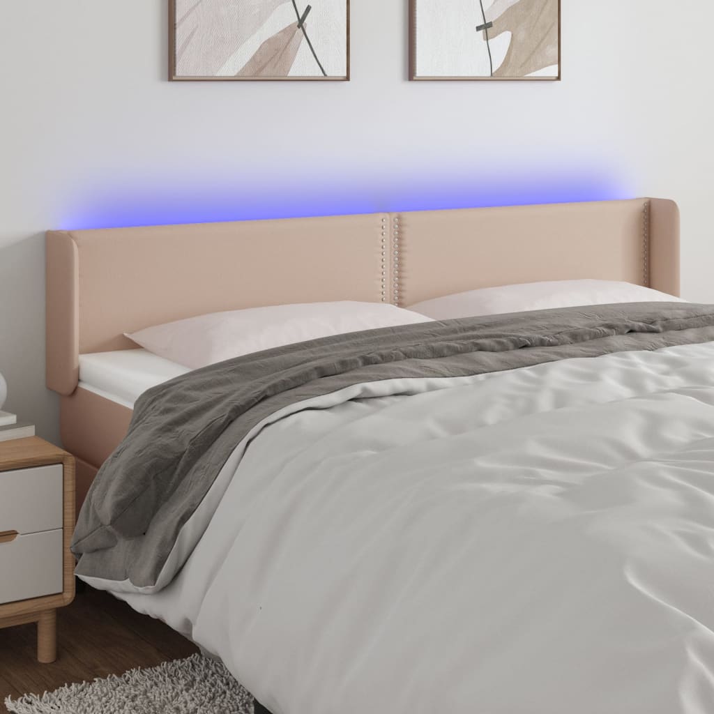 Κεφαλάρι Κρεβατιού LED Καπουτσίνο 163x16x78/88εκ. Συνθετ. Δέρμα - Pakobazaar