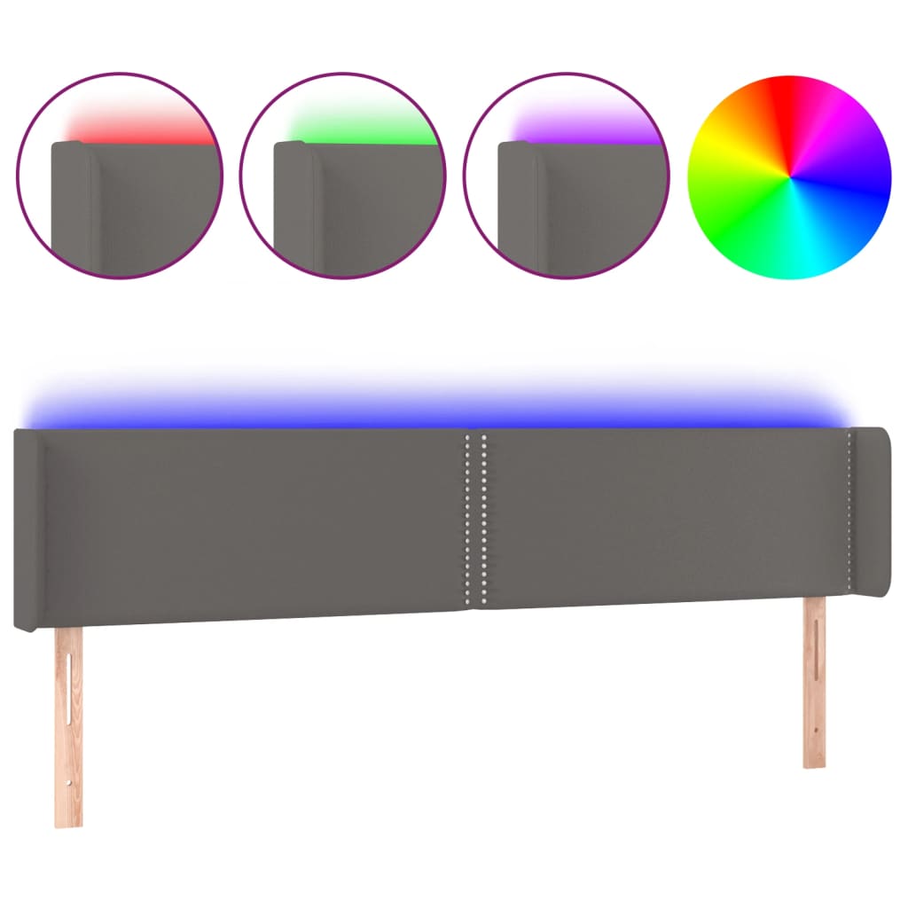 Κεφαλάρι Κρεβατιού LED Γκρι 183x16x78/88εκ. από Συνθετικό Δέρμα
