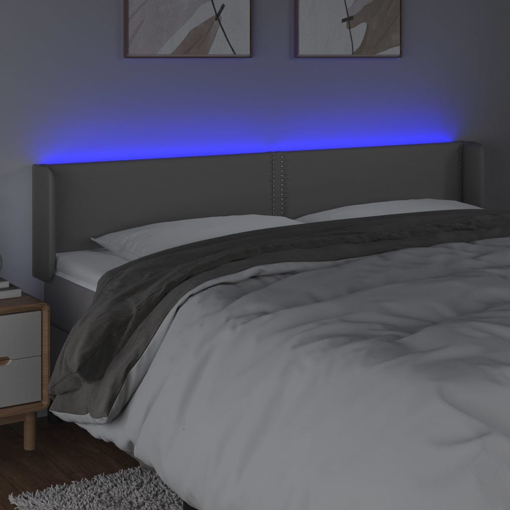 Κεφαλάρι Κρεβατιού LED Γκρι 183x16x78/88εκ. από Συνθετικό Δέρμα