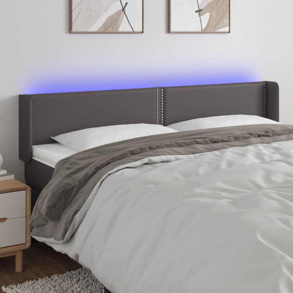 Κεφαλάρι Κρεβατιού LED Γκρι 183x16x78/88εκ. από Συνθετικό Δέρμα