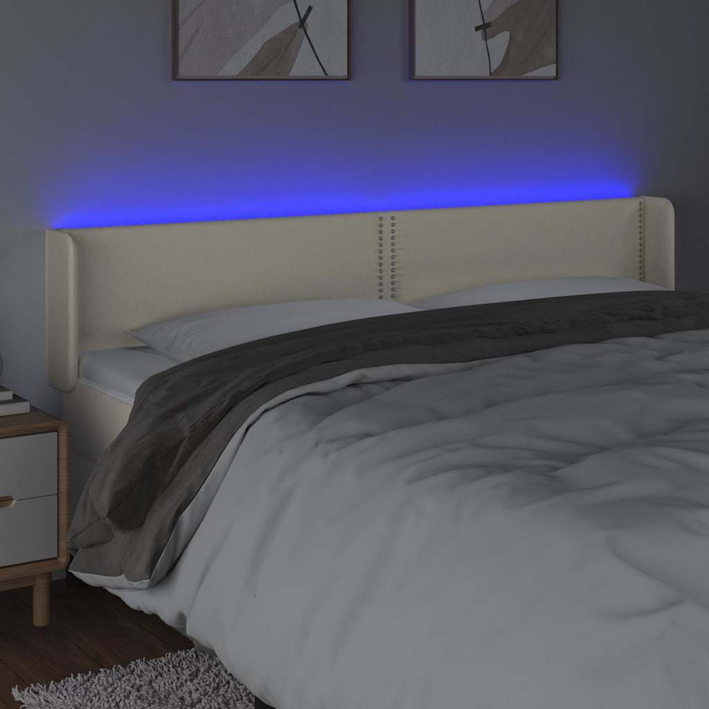 Κεφαλάρι Κρεβατιού LED Κρεμ 203x16x78/88εκ. από Συνθετικό Δέρμα