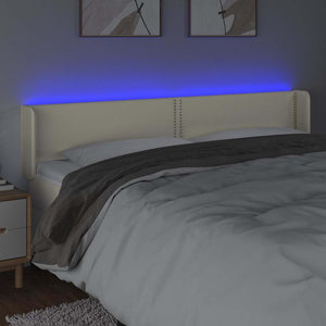 Κεφαλάρι Κρεβατιού LED Κρεμ 203x16x78/88εκ. από Συνθετικό Δέρμα