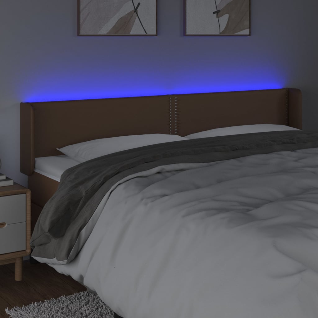 Κεφαλάρι Κρεβατιού LED Καφέ 203x16x78/88εκ. από Συνθετικό Δέρμα - Pakobazaar