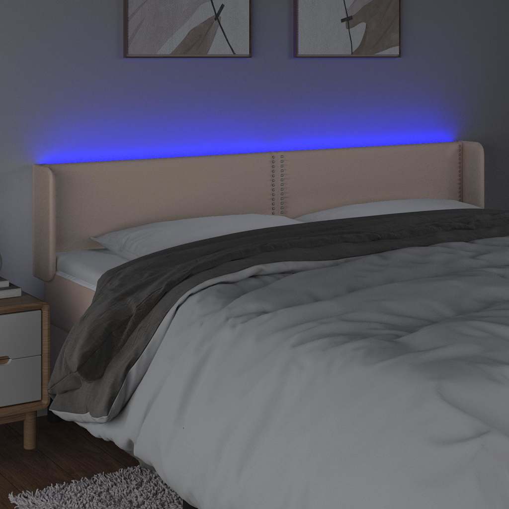 Κεφαλάρι Κρεβατιού LED Καπουτσίνο 203x16x78/88εκ. Συνθετ. Δέρμα