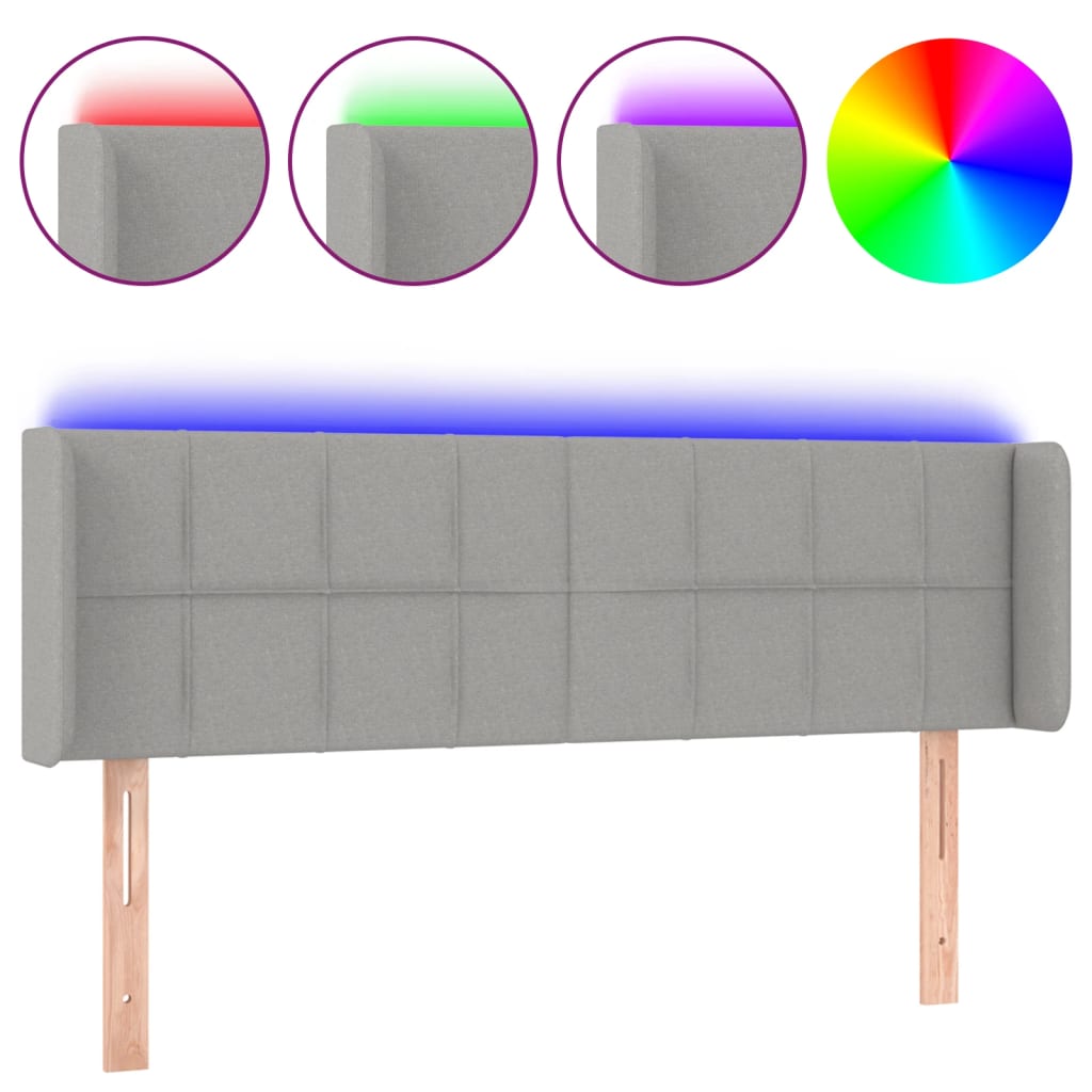 Κεφαλάρι Κρεβατιού LED Ανοιχτό Γκρι 147x16x78/88 εκ. Υφασμάτινο
