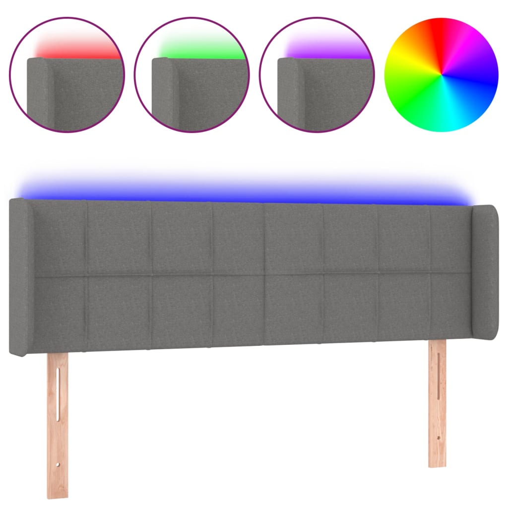Κεφαλάρι Κρεβατιού LED Σκούρο Γκρι 147x16x78/88 εκ. Υφασμάτινο