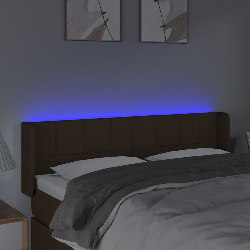 Κεφαλάρι Κρεβατιού LED Σκούρο Καφέ 147x16x78/88 εκ. Υφασμάτινο
