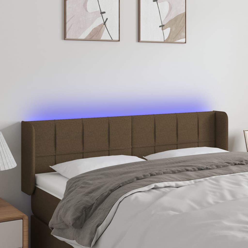 Κεφαλάρι Κρεβατιού LED Σκούρο Καφέ 147x16x78/88 εκ. Υφασμάτινο