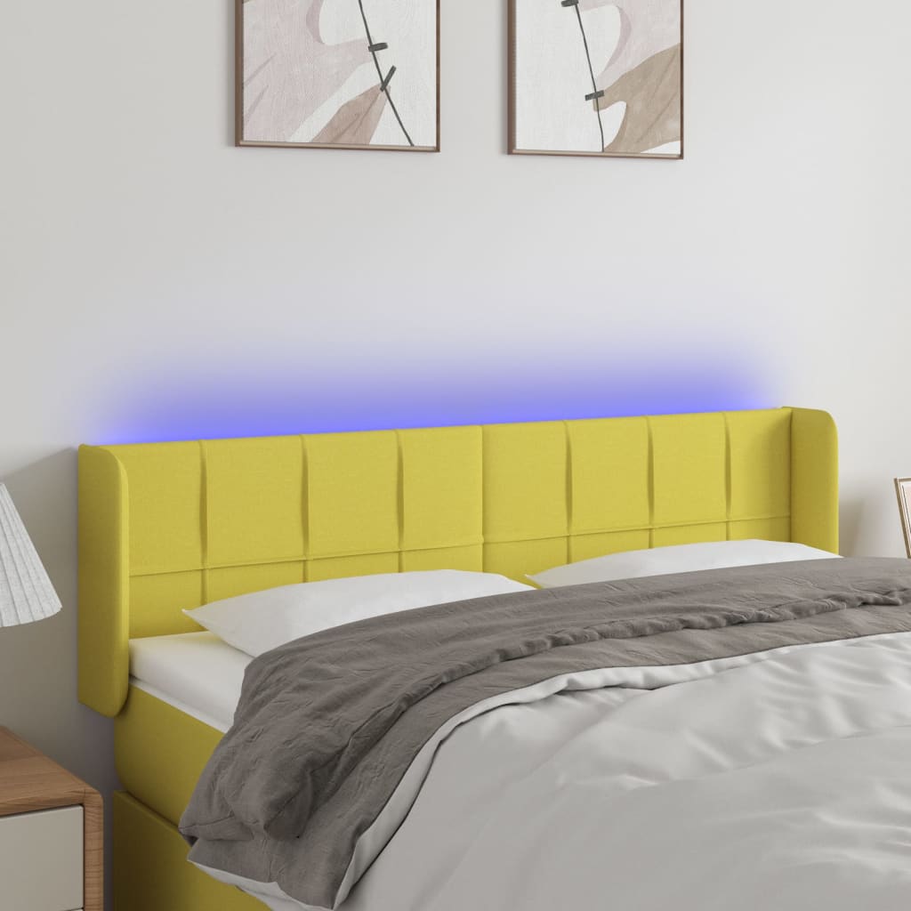 Κεφαλάρι Κρεβατιού LED Πράσινο 147x16x78/88 εκ. Υφασμάτινο