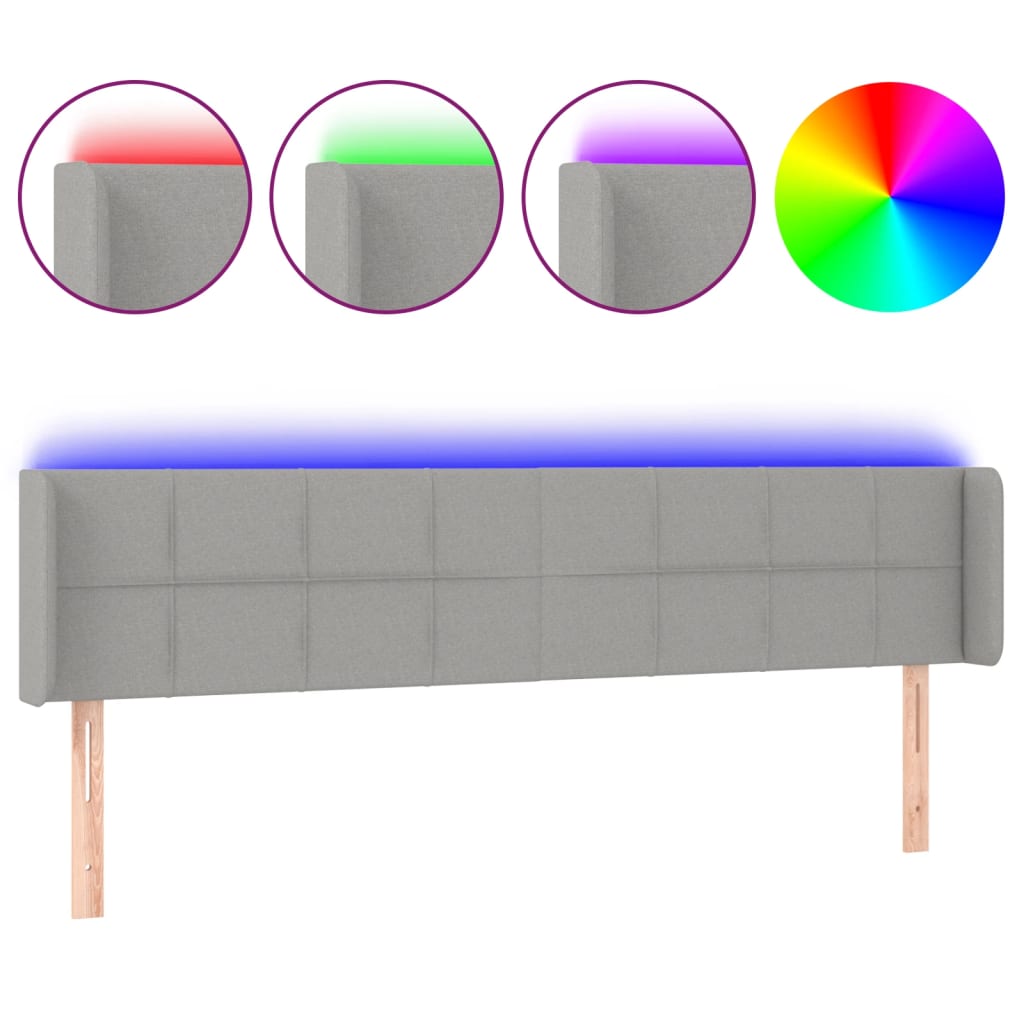 Κεφαλάρι Κρεβατιού LED Ανοιχτό Γκρι 163x16x78/88 εκ. Υφασμάτινο