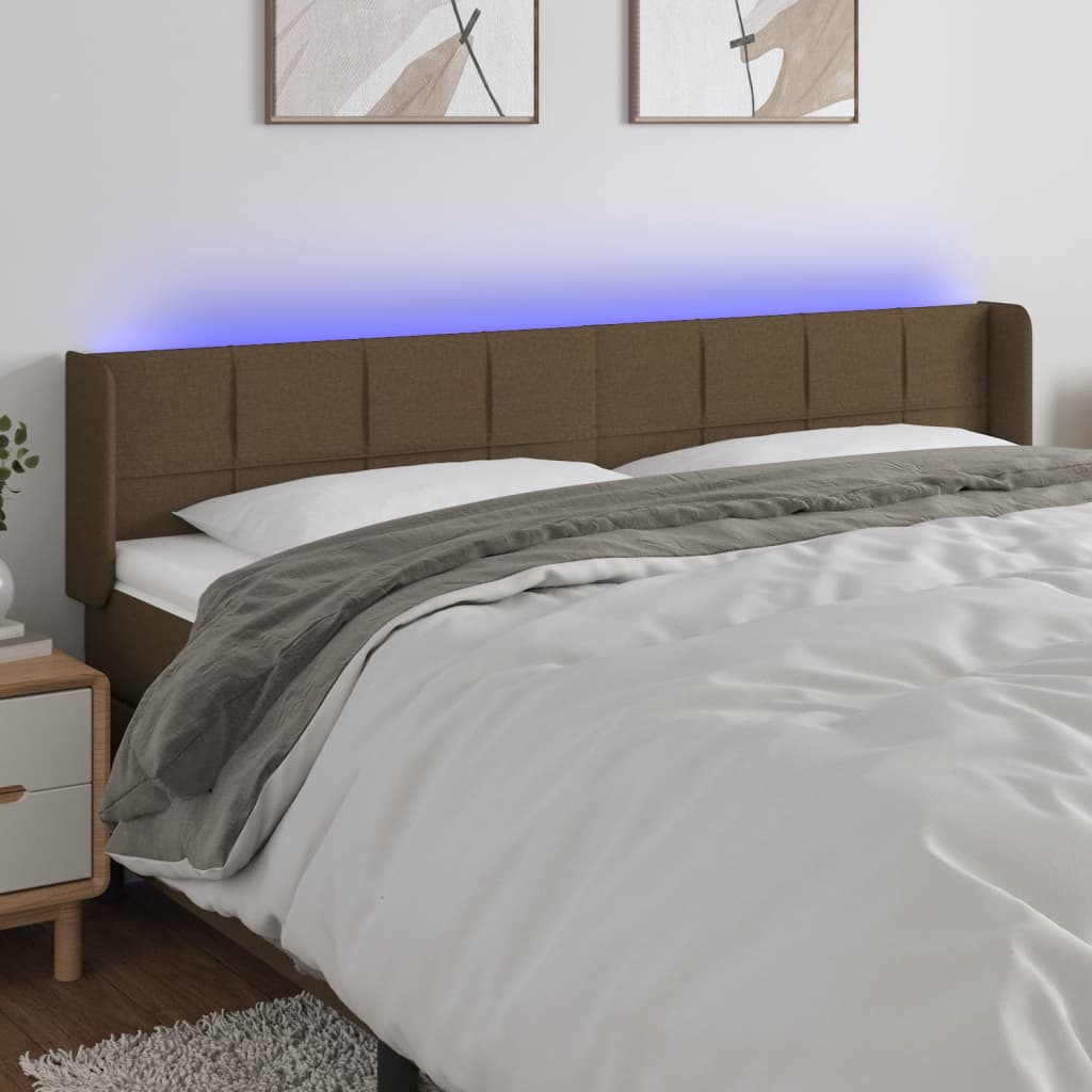 Κεφαλάρι Κρεβατιού LED Σκούρο Καφέ 163x16x78/88 εκ. Υφασμάτινο - Pakobazaar