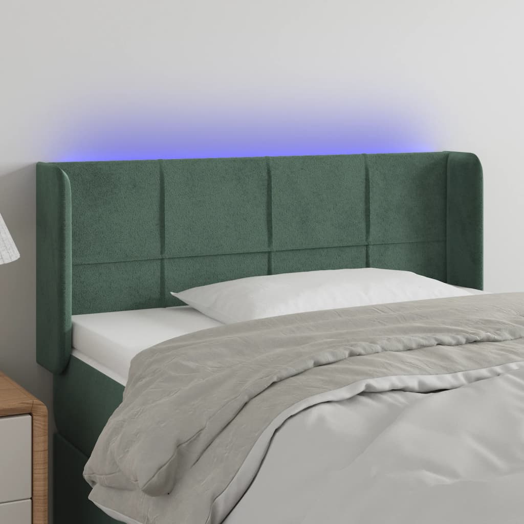 Κεφαλάρι Κρεβατιού LED Σκούρο Πράσινο 83x16x78/88 εκ. Βελούδινο