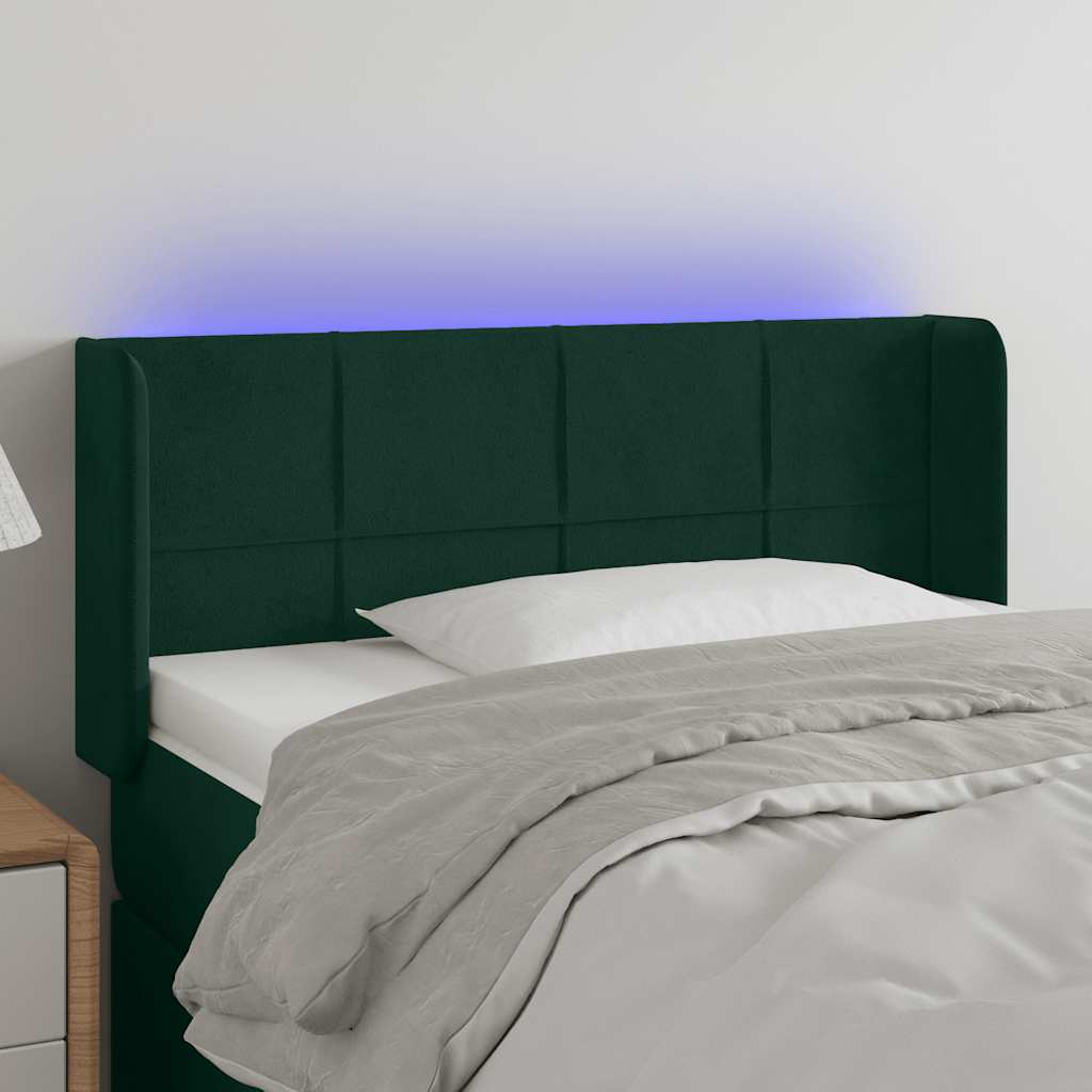 Κεφαλάρι Κρεβατιού LED Σκούρο Πράσινο 93x16x78/88 εκ. Βελούδινο
