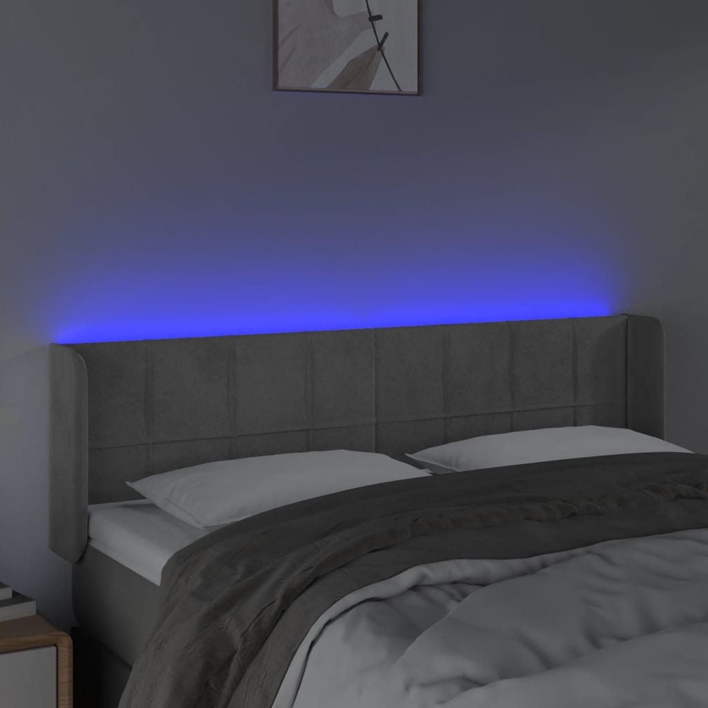 Κεφαλάρι Κρεβατιού LED Ανοιχτό Γκρι 147x16x78/88 εκ. Βελούδινο