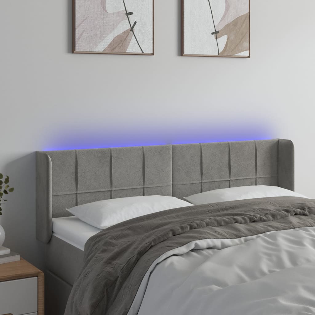 Κεφαλάρι Κρεβατιού LED Ανοιχτό Γκρι 147x16x78/88 εκ. Βελούδινο