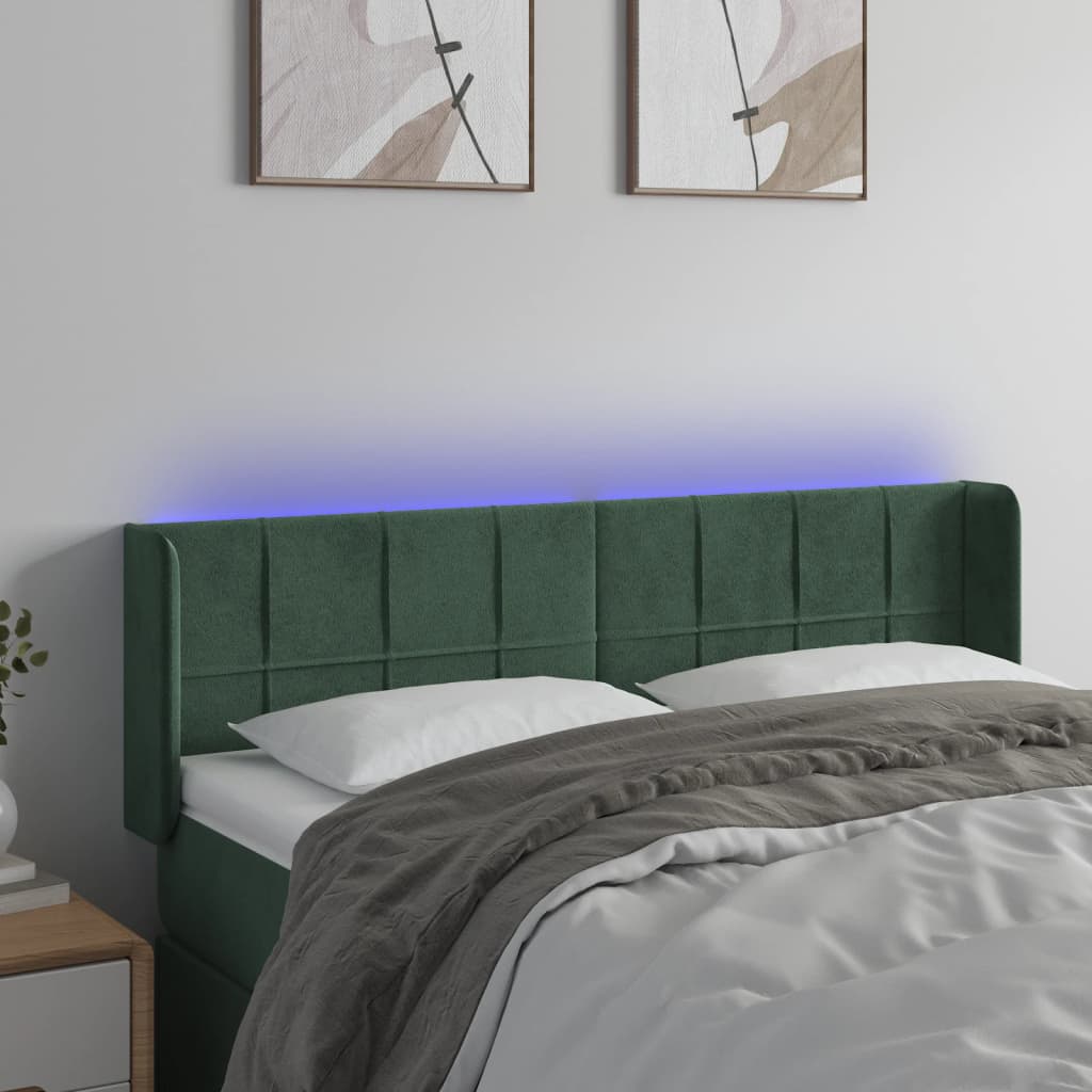 Κεφαλάρι Κρεβατιού LED Σκούρο Πράσινο 147x16x78/88εκ. Βελούδινο