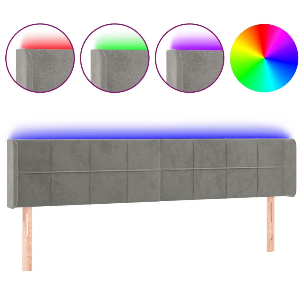 Κεφαλάρι Κρεβατιού LED Ανοιχτό Γκρι 183x16x78/88 εκ. Βελούδινο