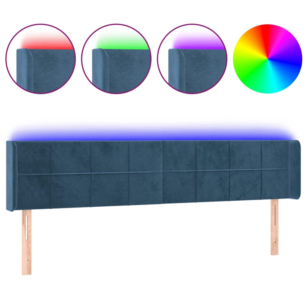 Κεφαλάρι Κρεβατιού LED Σκούρο Μπλε 183x16x78/88 εκ. Βελούδινο