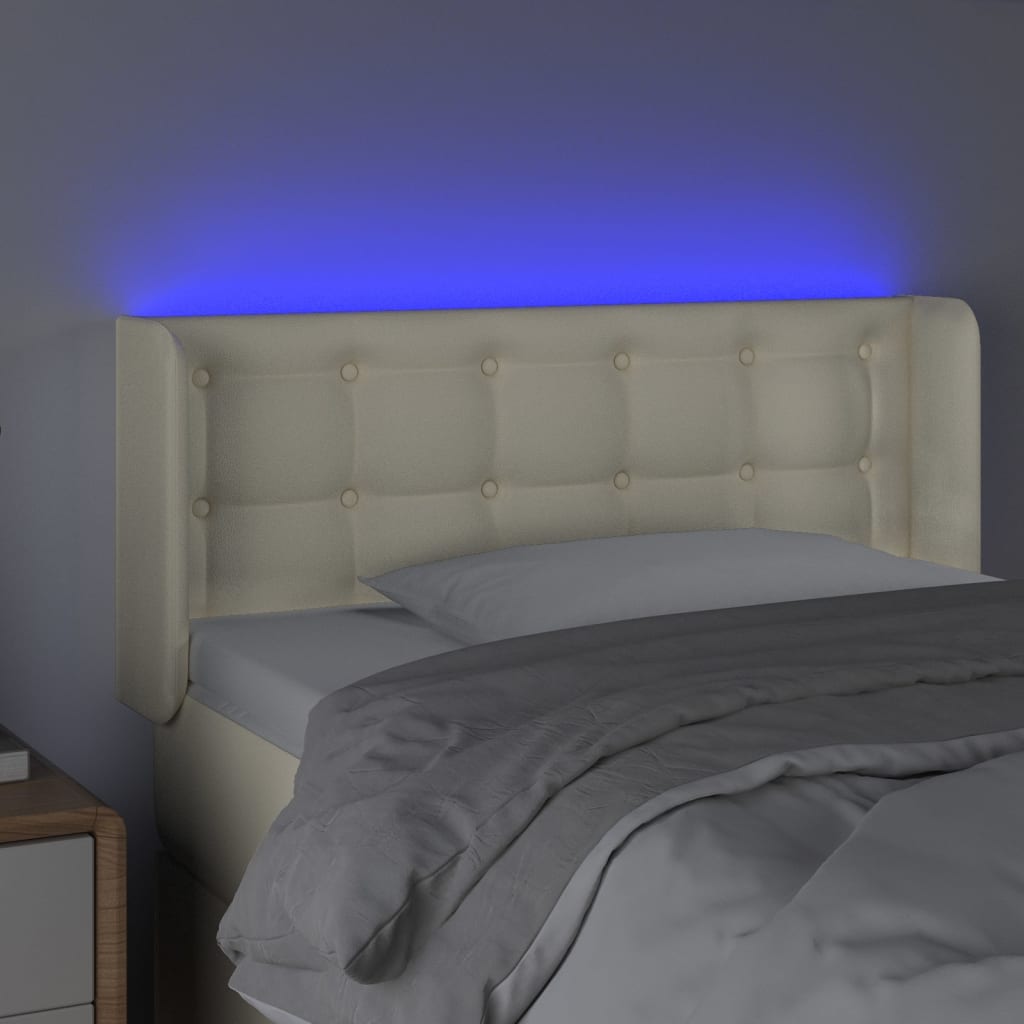 Κεφαλάρι Κρεβατιού LED Κρεμ 93x16x78/88 εκ. από Συνθετικό Δέρμα