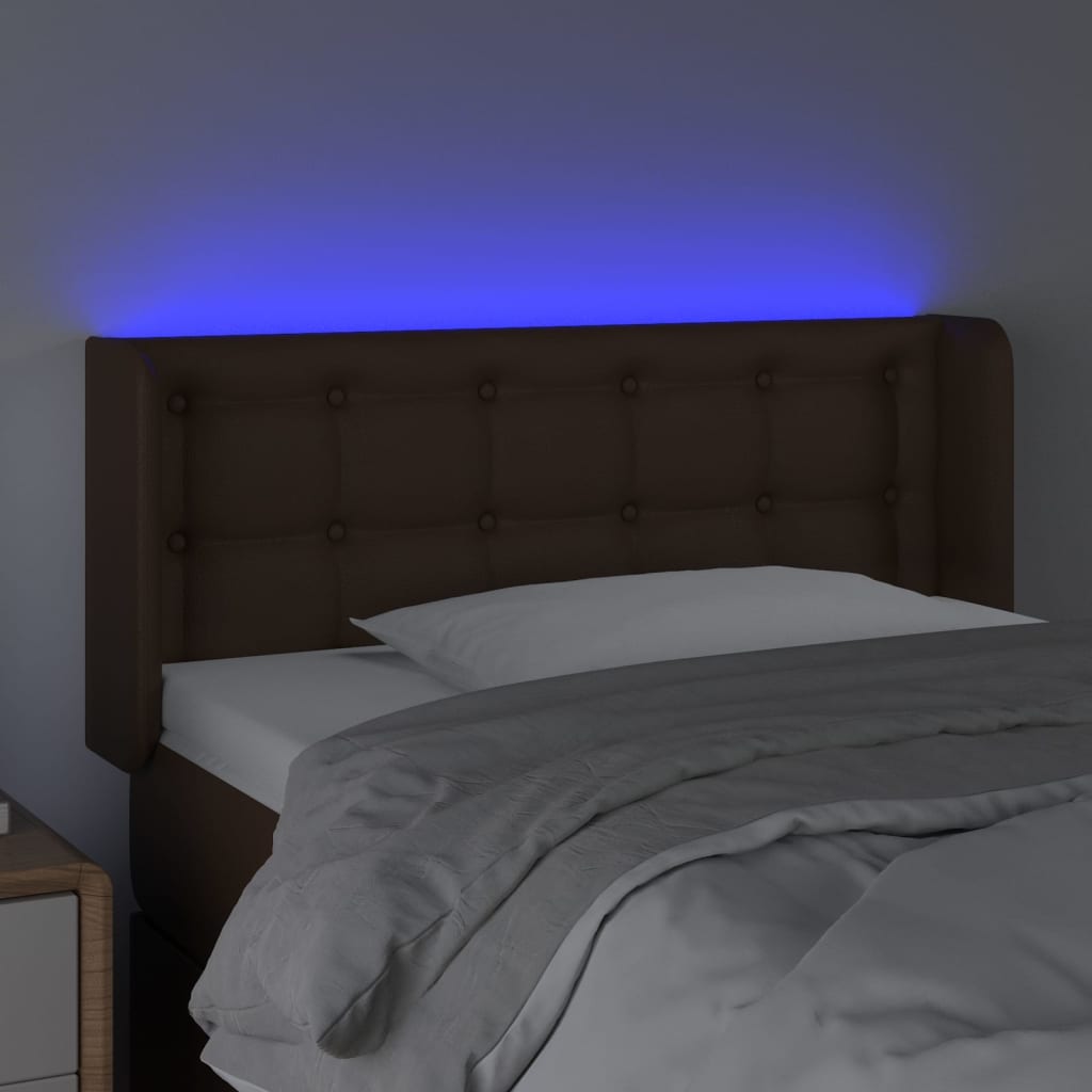 Κεφαλάρι Κρεβατιού LED Καφέ 93x16x78/88 εκ. από Συνθετικό Δέρμα - Pakobazaar