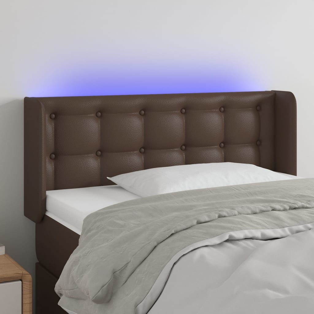 Κεφαλάρι Κρεβατιού LED Καφέ 93x16x78/88 εκ. από Συνθετικό Δέρμα - Pakobazaar