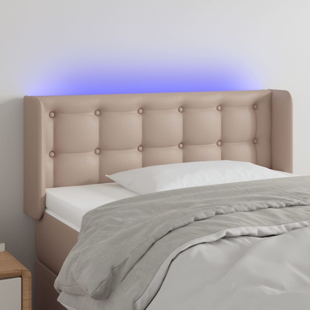Κεφαλάρι Κρεβατιού LED Καπουτσίνο 93x16x78/88 εκ. Συνθετ. Δέρμα