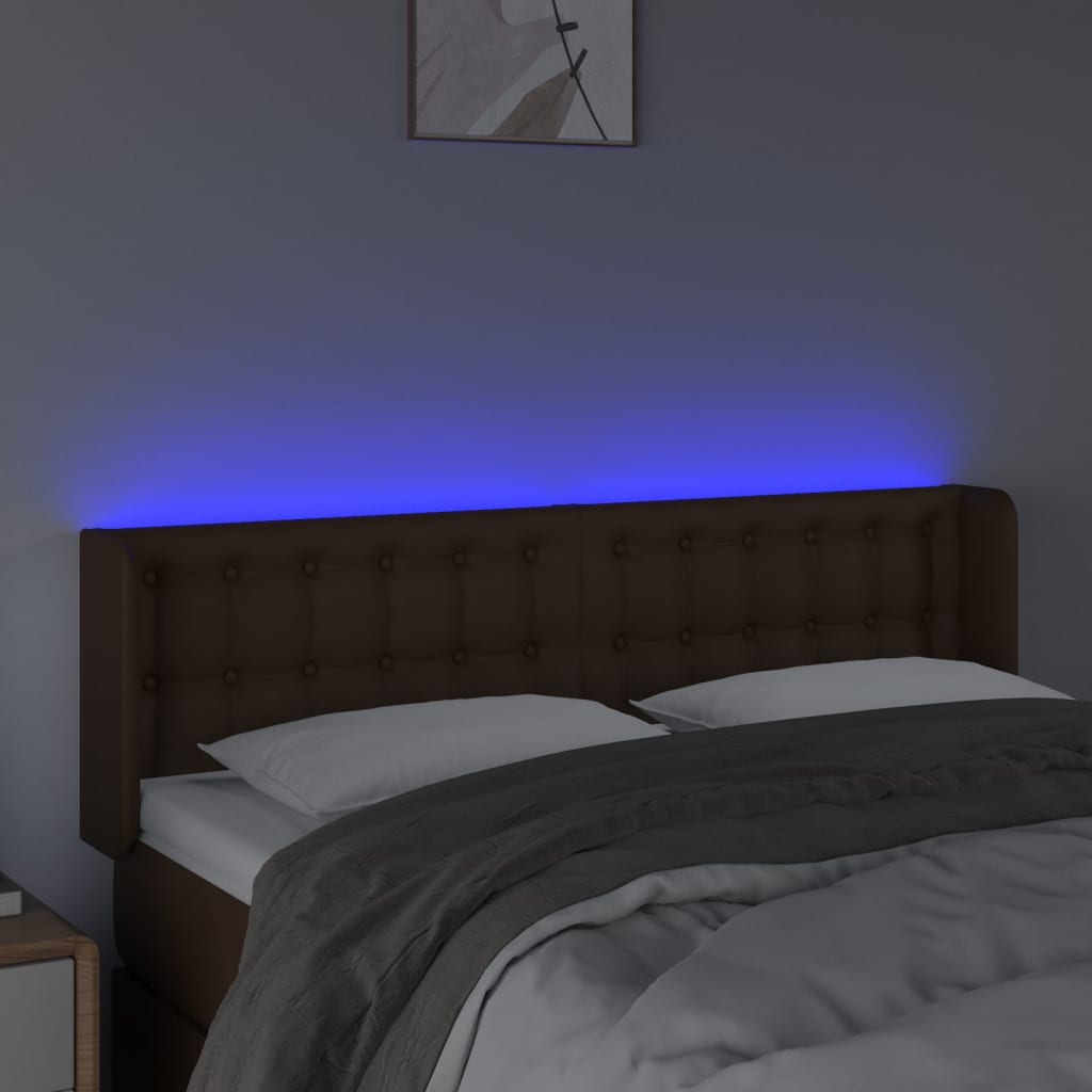 Κεφαλάρι Κρεβατιού LED Καφέ 147x16x78/88εκ. από Συνθετικό Δέρμα