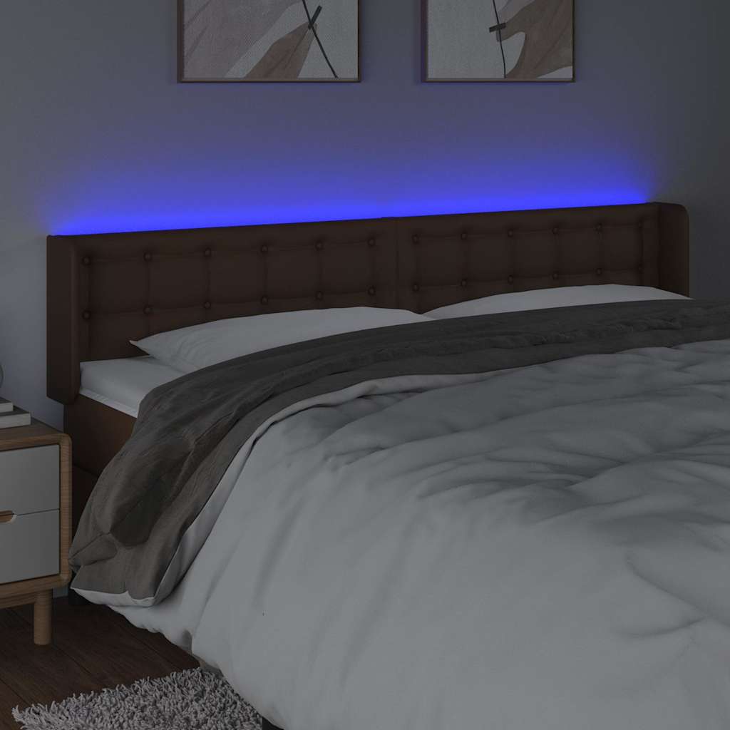 Κεφαλάρι Κρεβατιού LED Καφέ 163x16x78/88εκ. από Συνθετικό Δέρμα
