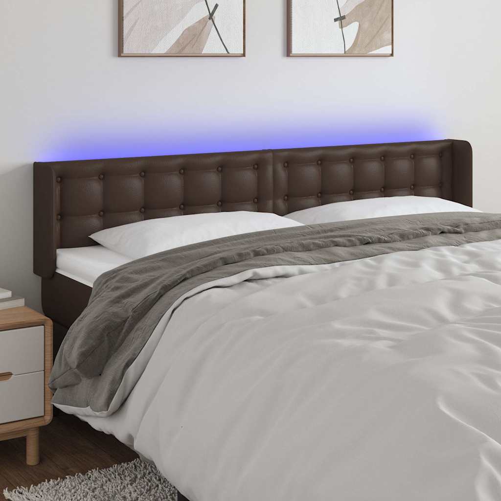 Κεφαλάρι Κρεβατιού LED Καφέ 163x16x78/88εκ. από Συνθετικό Δέρμα