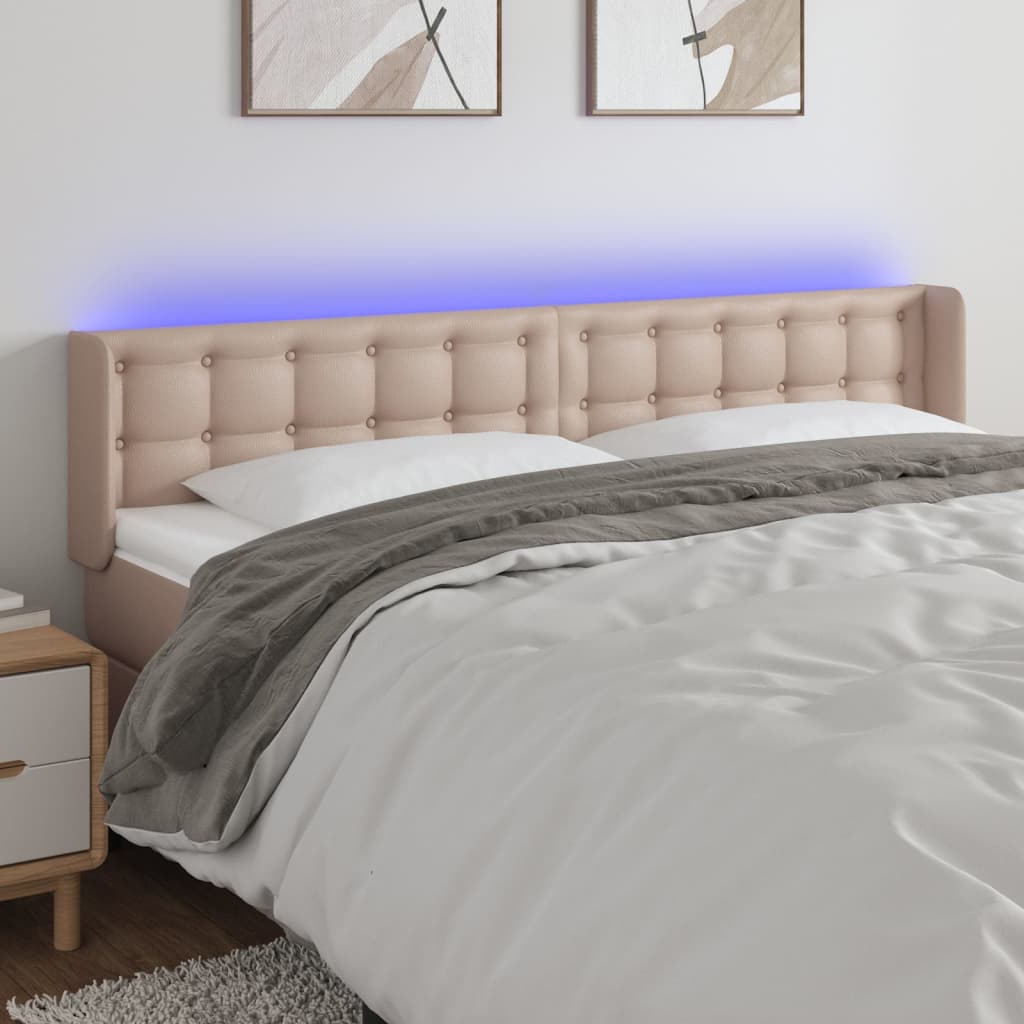 Κεφαλάρι Κρεβατιού LED Καπουτσίνο 163x16x78/88εκ. Συνθετ. Δέρμα - Pakobazaar