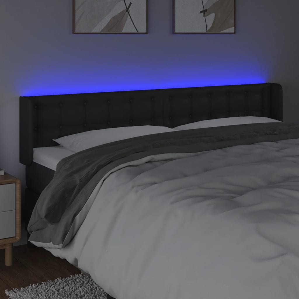 Κεφαλάρι Κρεβατιού LED Μαύρο 183x16x78/88 εκ. Συνθετ. Δέρμα