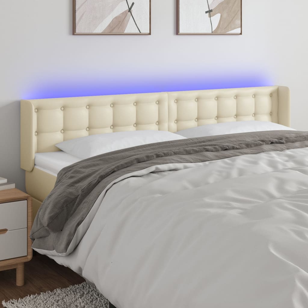 Κεφαλάρι Κρεβατιού LED Κρεμ 183x16x78/88εκ. από Συνθετικό Δέρμα - Pakobazaar