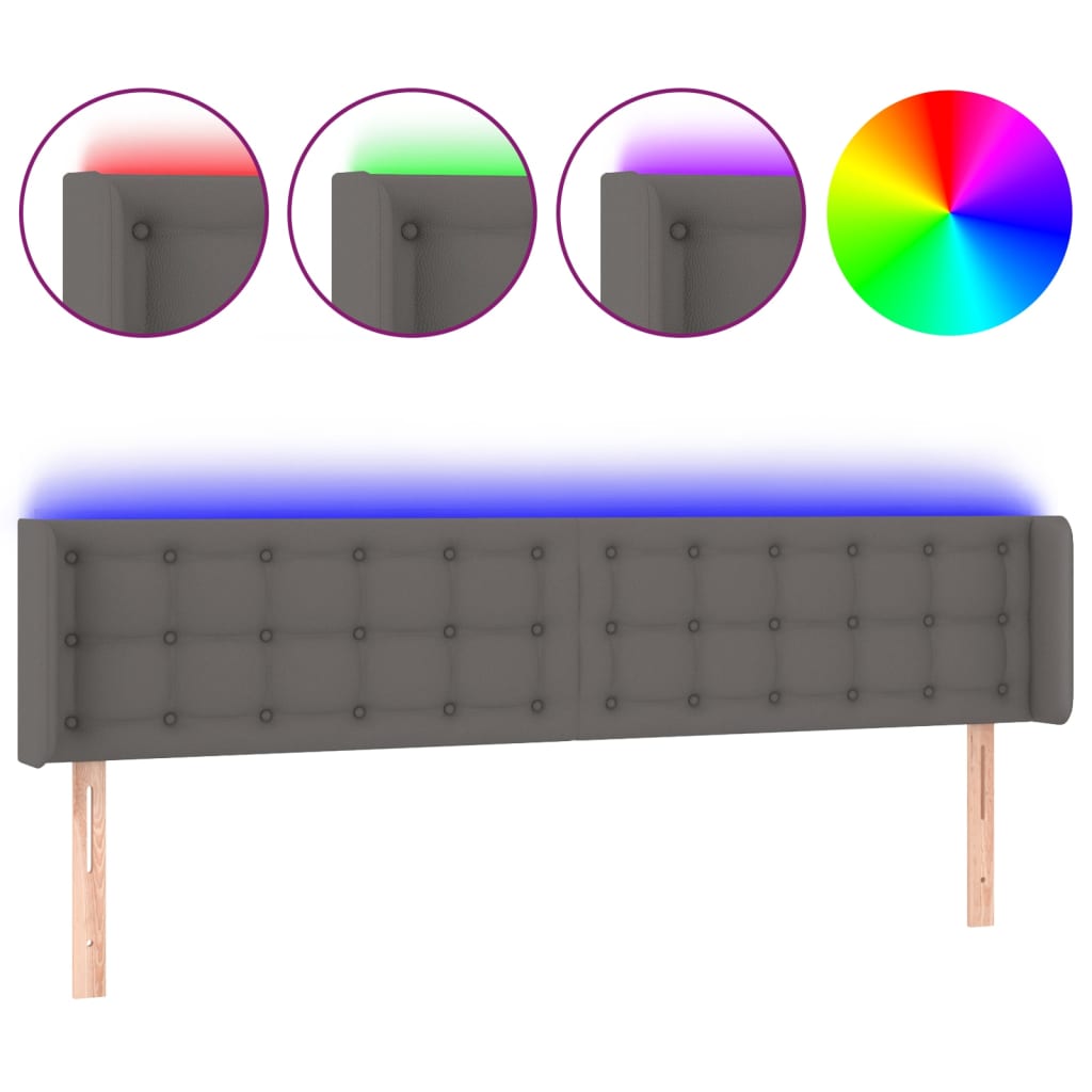 Κεφαλάρι Κρεβατιού LED Γκρι 183x16x78/88εκ. από Συνθετικό Δέρμα