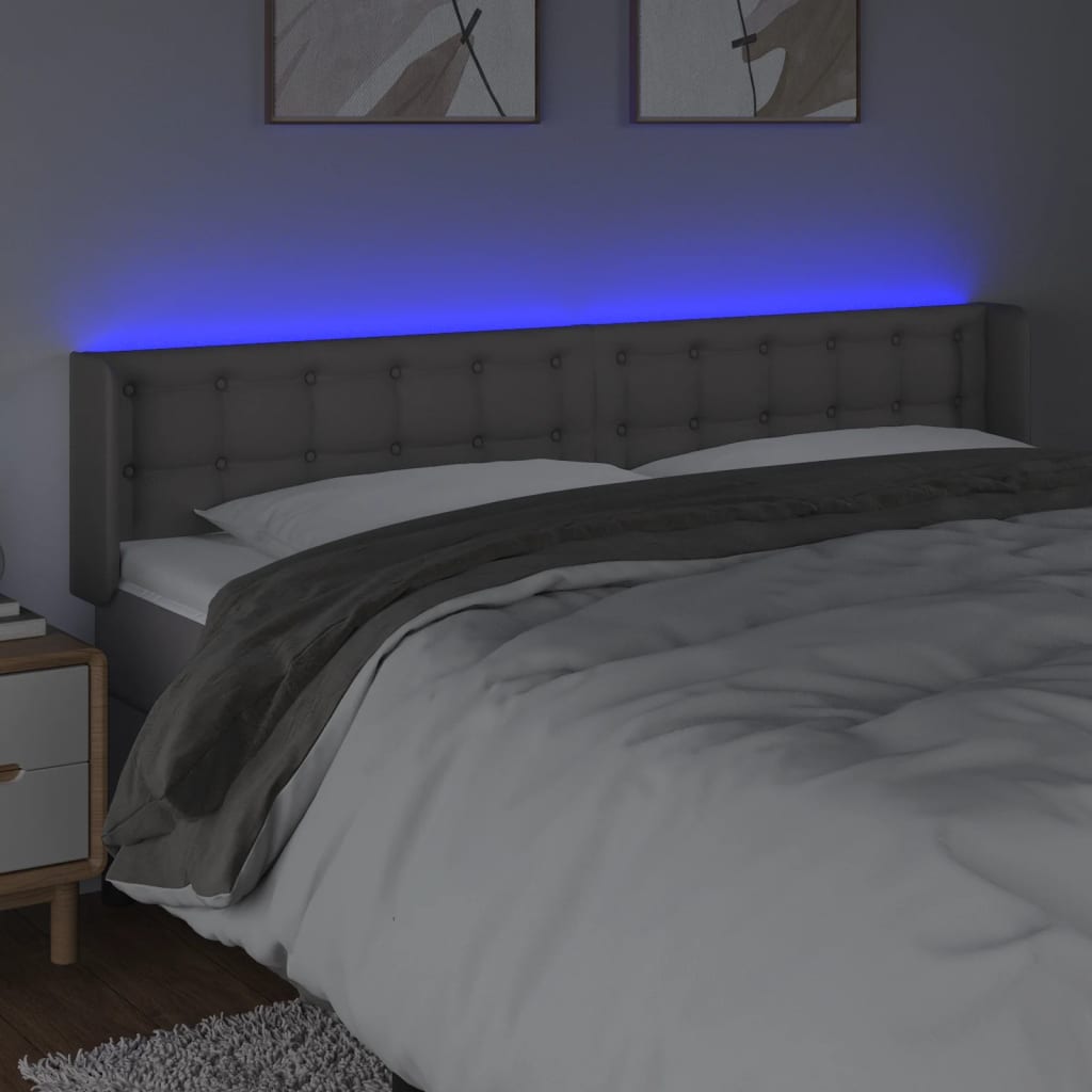 Κεφαλάρι Κρεβατιού LED Γκρι 183x16x78/88εκ. από Συνθετικό Δέρμα