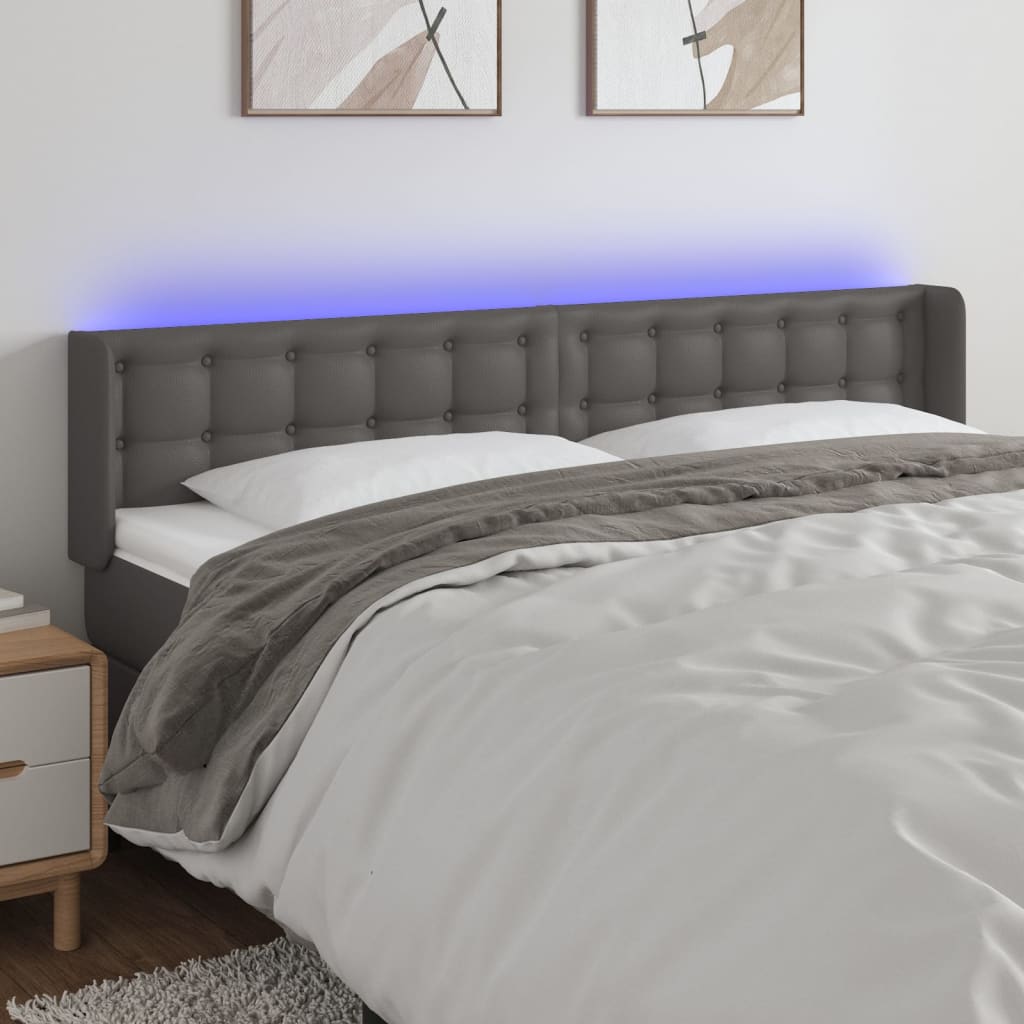 Κεφαλάρι Κρεβατιού LED Γκρι 183x16x78/88εκ. από Συνθετικό Δέρμα