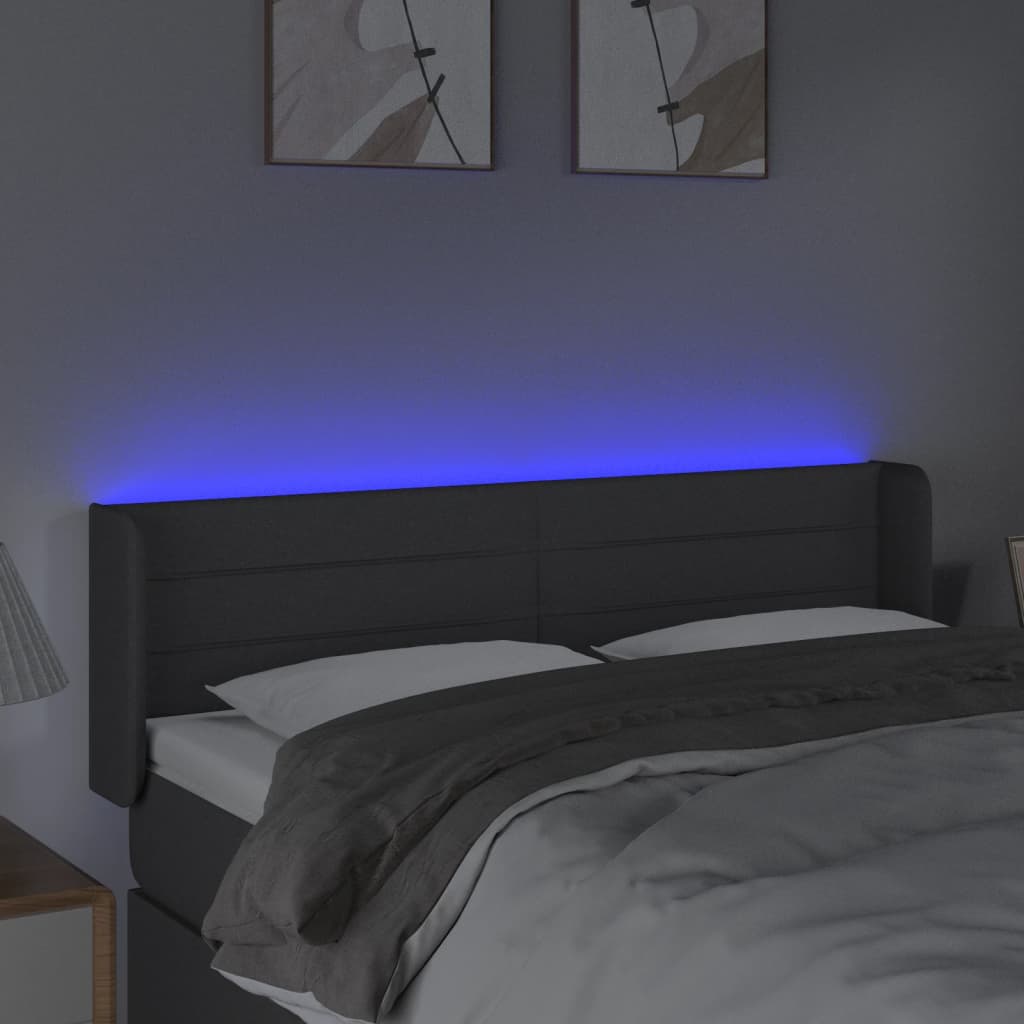 Κεφαλάρι Κρεβατιού LED Σκούρο Γκρι 147x16x78/88 εκ. Υφασμάτινο