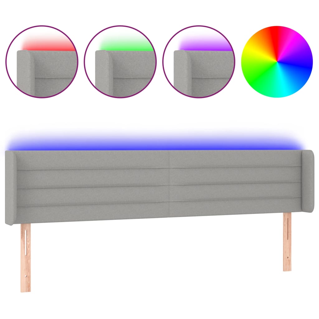Κεφαλάρι Κρεβατιού LED Ανοιχτό Γκρι 163x16x78/88 εκ. Υφασμάτινο