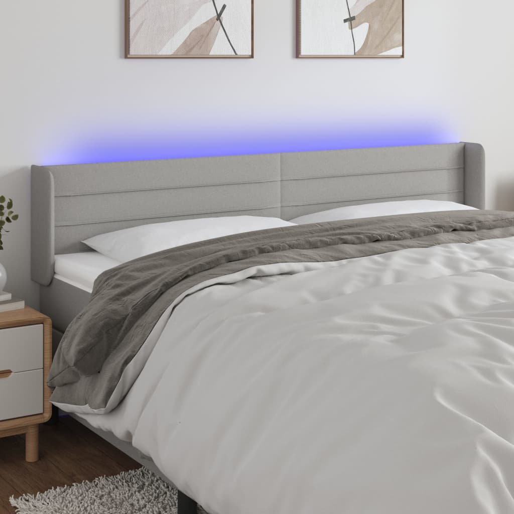 Κεφαλάρι Κρεβατιού LED Ανοιχτό Γκρι 163x16x78/88 εκ. Υφασμάτινο