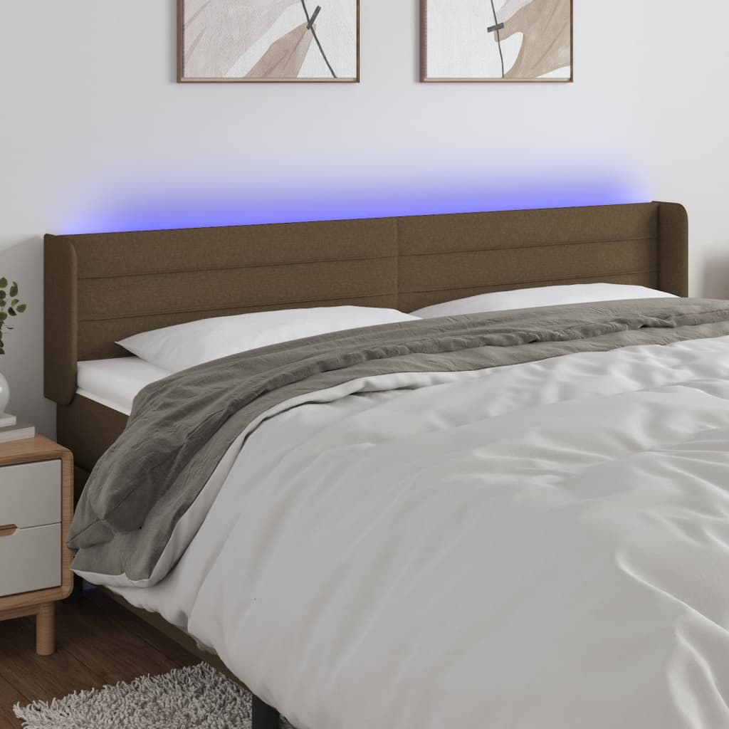 Κεφαλάρι Κρεβατιού LED Σκούρο Καφέ 163x16x78/88 εκ. Υφασμάτινο - Pakobazaar