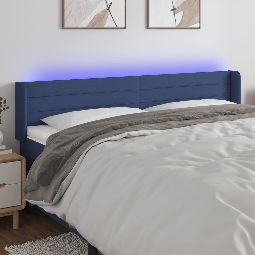 Κεφαλάρι Κρεβατιού LED Μπλε 163x16x78/88 εκ. Υφασμάτινο - Pakobazaar