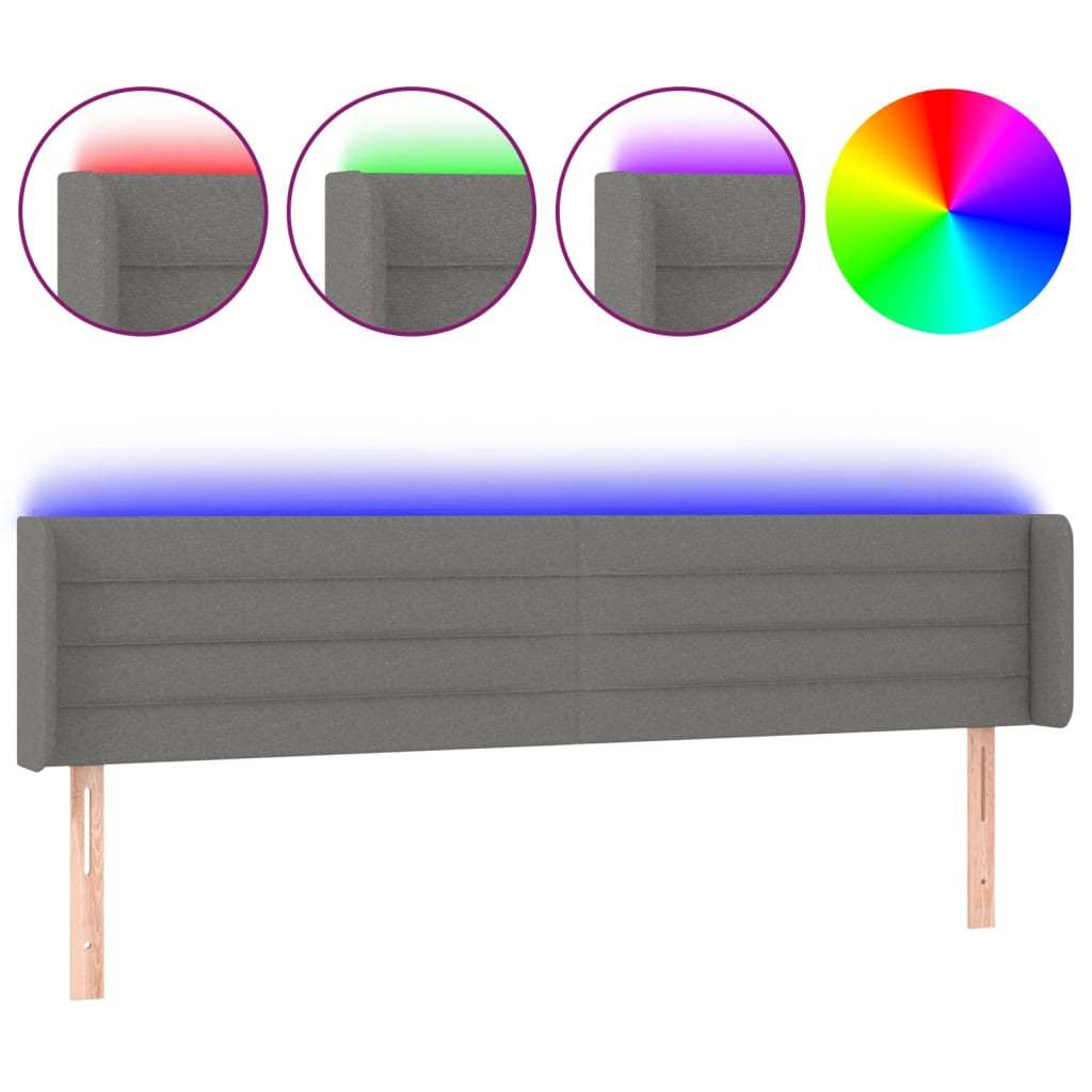 Κεφαλάρι Κρεβατιού LED Σκούρο Γκρι 183x16x78/88 εκ. Υφασμάτινο - Pakobazaar
