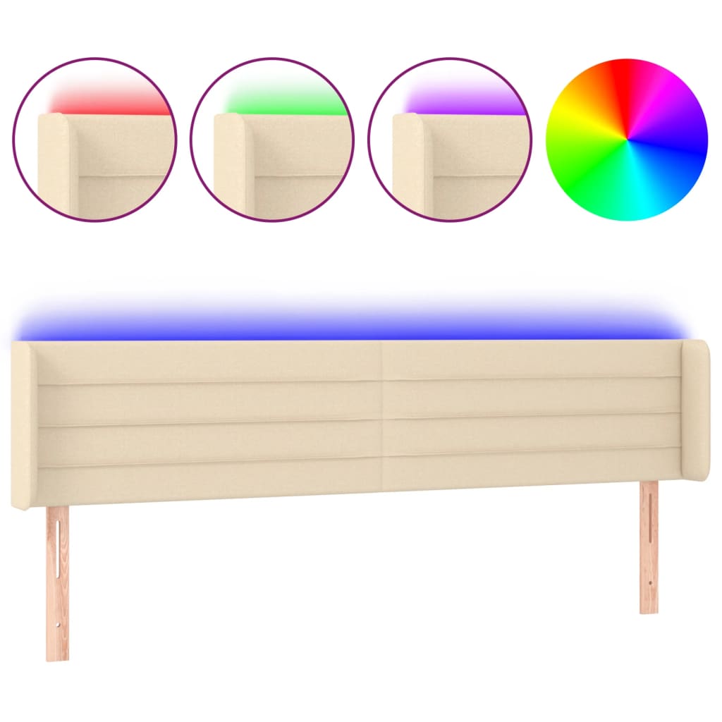 Κεφαλάρι Κρεβατιού LED Κρεμ 183x16x78/88 εκ. Υφασμάτινο