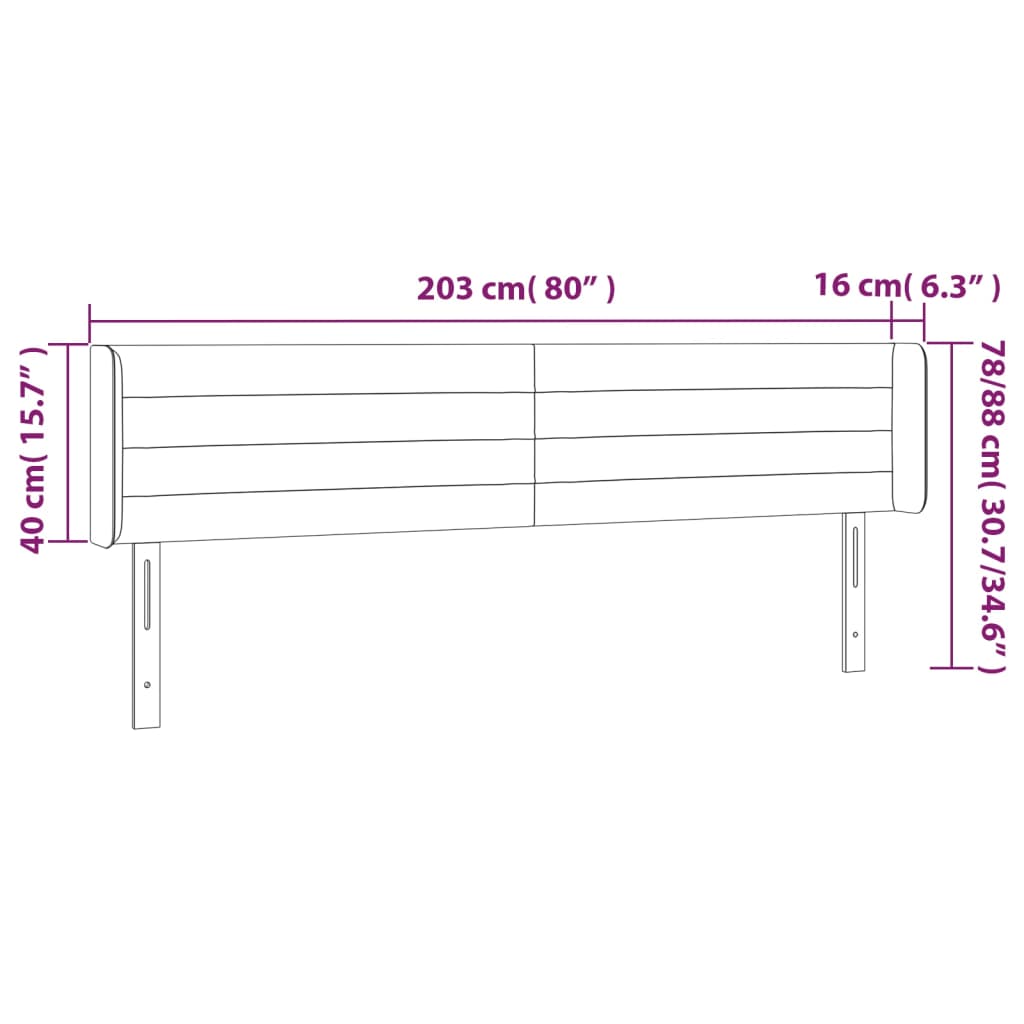 Κεφαλάρι Κρεβατιού LED Σκούρο Καφέ 203x16x78/88 εκ. Υφασμάτινο