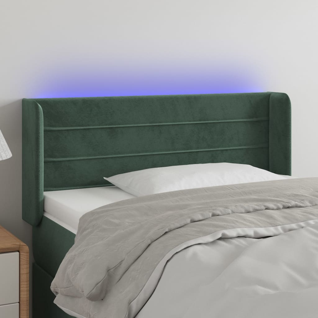 Κεφαλάρι Κρεβατιού LED Σκούρο Πράσινο 83x16x78/88 εκ. Βελούδινο