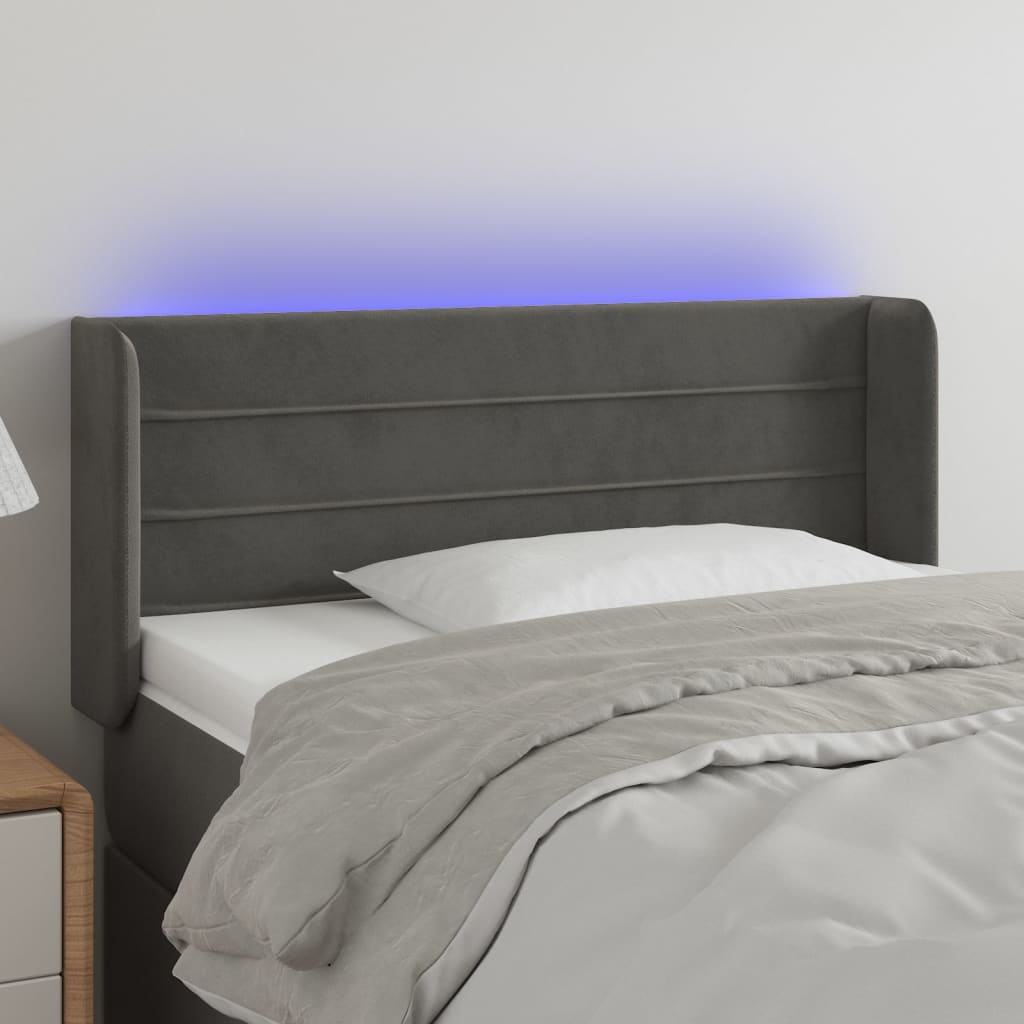 Κεφαλάρι Κρεβατιού LED Σκούρο Γκρι 93x16x78/88 εκ. Βελούδινο