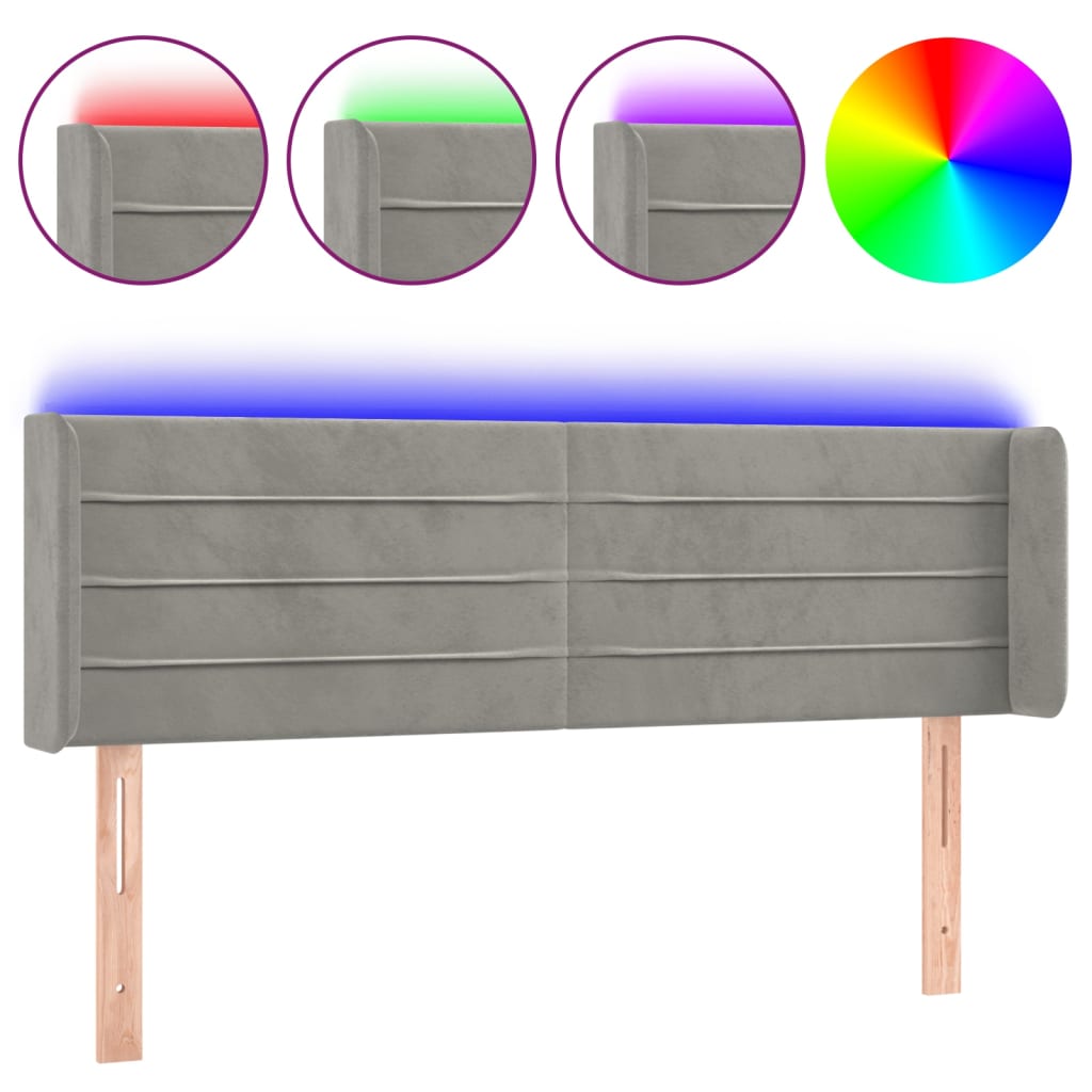 Κεφαλάρι Κρεβατιού LED Ανοιχτό Γκρι 147x16x78/88 εκ. Βελούδινο