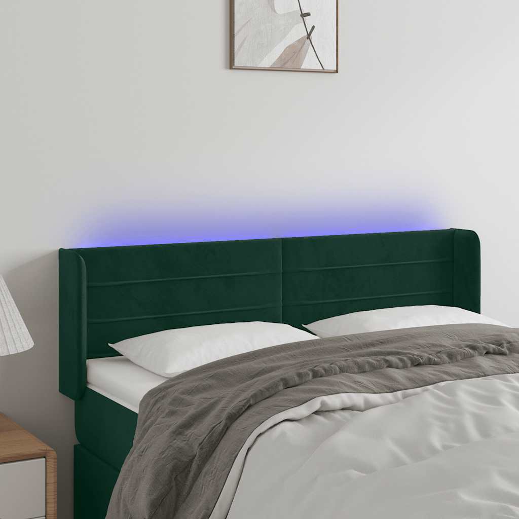 Κεφαλάρι Κρεβατιού LED Σκούρο Πράσινο 147x16x78/88εκ. Βελούδινο